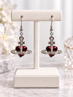 Aros Colgantes Vivienne Rojos Plateados Strass