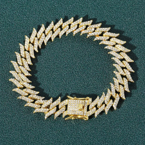 Pulsera Cubana Piedra Strass Dorada Plateada Hip Hop Trap 60 19mm - 8 Inch