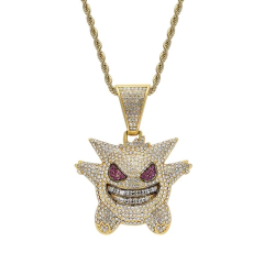 Dije "Gengar" Baño de Oro 14k Con Cadena Simple Full Strass - KITCH TECH