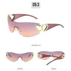 Anteojos de Sol Y2K Corazones Steampunk Envolvente Curvo NºA002 - online store