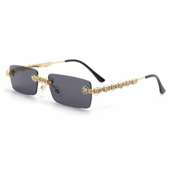 Anteojos de sol Trap Hip-Hop Strass Diamante Rectangular Sin Marco A003