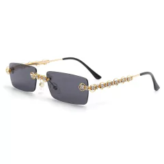 Anteojos de sol Trap Hip-Hop Strass Diamante Rectangular Sin Marco A003