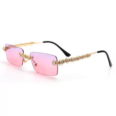 Anteojos de sol Trap Hip-Hop Strass Diamante Rectangular Sin Marco A003