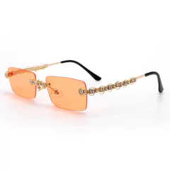 Anteojos de sol Trap Hip-Hop Strass Diamante Rectangular Sin Marco A003 en internet