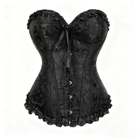 Corset Top Victoriano Reductor Importado Negro C/ Bombacha