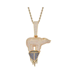 Dije "Oso Polar " Baño de Oro 14k Con Cadena Simple Full Strass