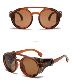 Image of Anteojos de sol Redondo Vintage Steampunk Doble Puente protectores Cuero