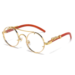 Anteojos Redondos Leopardo Metalico Patilla Madera con Puente - tienda online