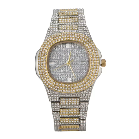 Reloj Strass 2 Tonos Iced Diamante Simil Oro Trap Hip Hop N4
