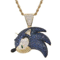 Dije Dorado "Sonic Erizo" Baño Oro 14k Zircón Full Strass