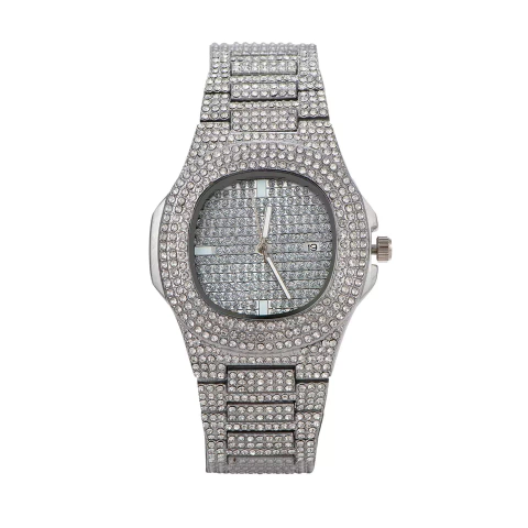 Reloj Strass Plata iced Diamante Simil Oro Trap Hip Hop N4