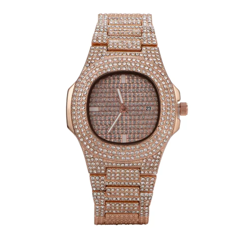Reloj Strass Rosa Dorado iced Diamante Simil Oro Trap Hip Hop N4