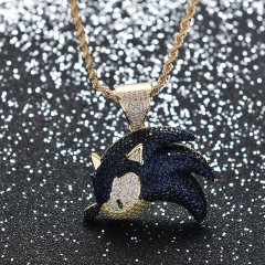 Dije Dorado "Sonic Erizo" Baño Oro 14k Zircón Full Strass - comprar online