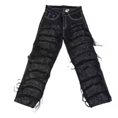 Pantalon Jean Front Ripped Recto Baggy Full Black
