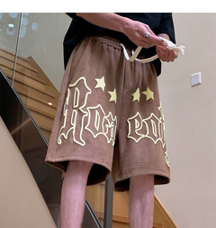 Bermuda Short Algodón Importado Y2K Stars Harajuku Marron D17