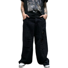 Jean Super Baggy Wide Leg BETH Mid Waist Jet Black Ripped - KITCH TECH