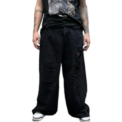 Jean Super Baggy Wide Leg BETH Mid Waist Jet Black Ripped - tienda online