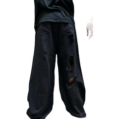 Imagen de Jean Super Baggy Wide Leg BETH Mid Waist Jet Black Ripped
