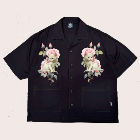 Camisa Gatito Blanco Retro | Box Crop