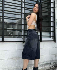 Bermuda Jean Baggy Estrella Desflecada Negra - comprar online