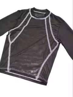 Top Microtul Negra Costura Blanca - comprar online