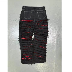 Pantalon Jean Ripped Baggy Wide Negro Rojo - comprar online