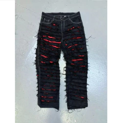 Pantalon Jean Ripped Baggy Wide Negro Rojo