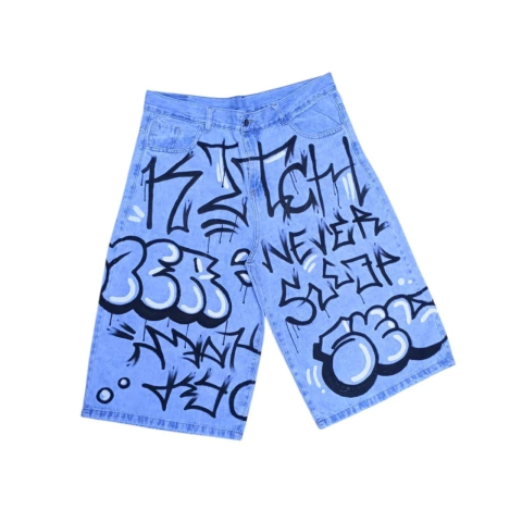 Bermuda Jean Intervenido Graffiti Hip Hop Baggy Celeste