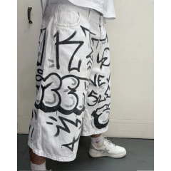 Bermuda Jean Intervenido Graffiti Hip Hop Baggy Blanca - KITCH TECH