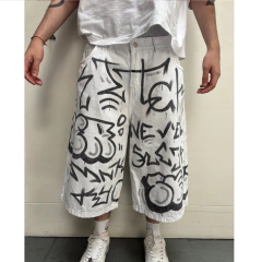Imagen de Bermuda Jean Intervenido Graffiti Hip Hop Baggy Blanca