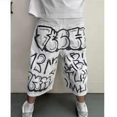 Bermuda Jean Intervenido Graffiti Hip Hop Baggy Blanca - tienda online