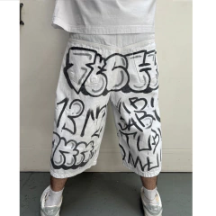 Bermuda Jean Intervenido Graffiti Hip Hop Baggy Blanca - tienda online