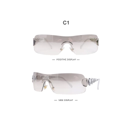 Anteojos de Sol Curvos Diamantes Oversize Y2K B002