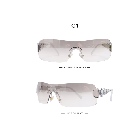 Anteojos de Sol Curvos Diamantes Oversize Y2K B002