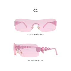 Anteojos de Sol Curvos Diamantes Oversize Y2K B002