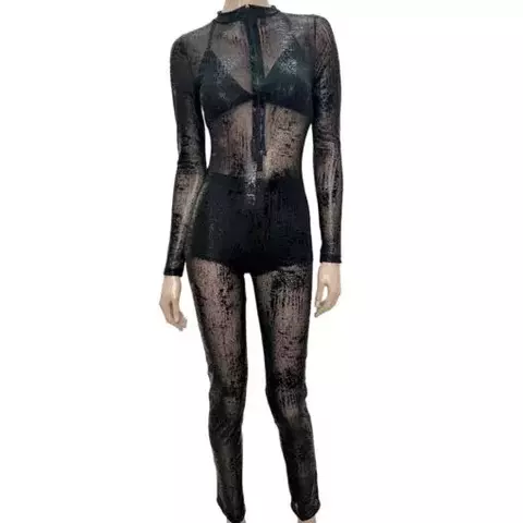 Mono Entero Tul Catsuit Negro Con Cierre