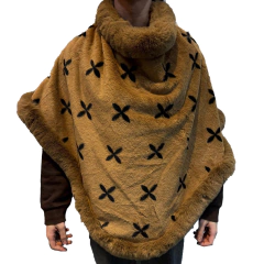 Poncho Peluche Corderoy Beige Cruz Negra - comprar online
