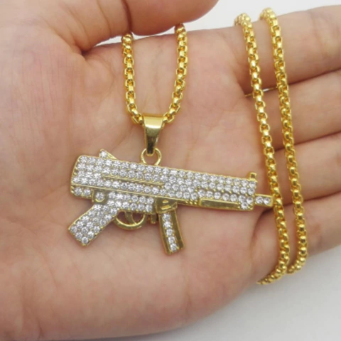 Dije "Metra" Baño de Oro Con Cadena Simple Full Strass