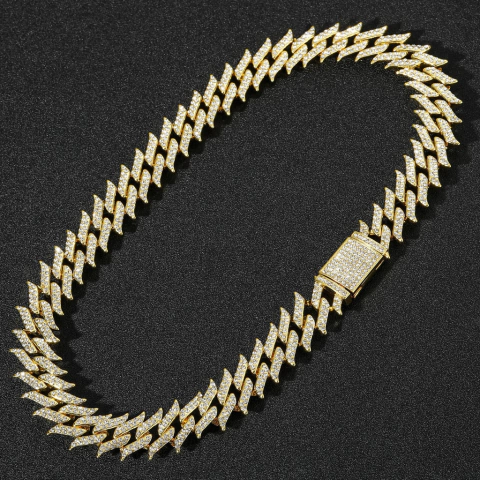 Cadena Cubana Piedra Strass Dorada Plateada Hip Hop Trap 59 - 24 Inch