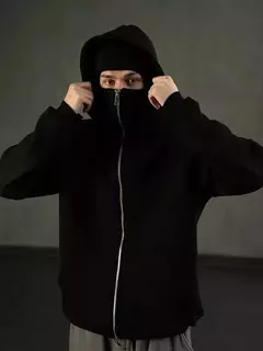 Buzo Hoodie Zip Code Balaclava Full Black - tienda online