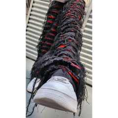 Pantalon Jean Ripped Baggy Wide Negro Rojo en internet