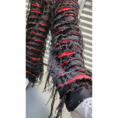 Pantalon Jean Ripped Baggy Wide Negro Rojo - comprar online