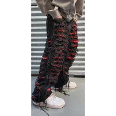 Imagen de Pantalon Jean Ripped Baggy Wide Negro Rojo