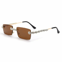 Anteojos de sol Trap Hip-Hop Strass Diamante Rectangular Sin Marco A003