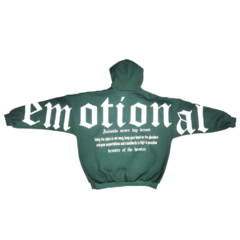 Buzo Hoodie Emotional Verde Blanco en internet