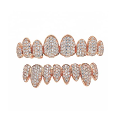 Parrilla Dientes Grillz Rosado Baño Oro Blanco 14KL Diamante full Zircon 8x8