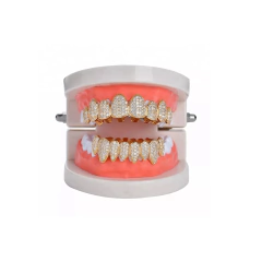 Parrilla Dientes Grillz Rosado Baño Oro Blanco 14KL Diamante full Zircon 8x8 en internet