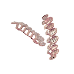 Parrilla Dientes Grillz Rosado Baño Oro Blanco 14KL Diamante full Zircon 8x8 - KITCH TECH