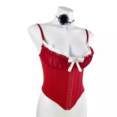 Imagen de Corset Top Urbano Importado Relleno Encaje Moño Strass Rojo