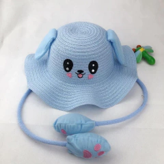 Sombrero de Paja Granjero Kawaii Perro Orejitas Celeste